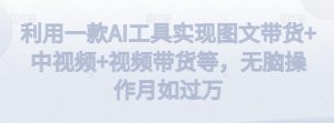 利用一款AI工具实现图文带货+中视频+视频带货等,无脑操作月如过万【揭秘】天风资源网,提供全网火热网站资源、培训资料、课程、创业教程天风资源网