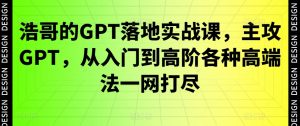 浩哥的GPT落地实战课,主攻GPT,从入门到高阶各种高端法一网打尽天风资源网,提供全网火热网站资源、培训资料、课程、创业教程天风资源网