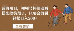 蓝海项目,视频号怀旧动画搭配搞笑段子,只要会剪辑轻松日入500+【揭秘】天风资源网,提供全网火热网站资源、培训资料、课程、创业教程天风资源网