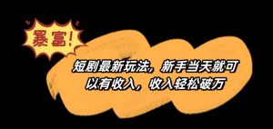 短剧最新玩法，新手当天就可以有收入，收入轻松破万【揭秘】天风资源网，提供全网火热网站资源、培训资料、课程、创业教程天风资源网