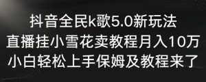 抖音全民k歌5.0新玩法,直播挂小雪花卖教程月入10万,小白轻松上手,保姆及教程来了【揭秘】天风资源网,提供全网火热网站资源、培训资料、课程、创业教程天风资源网