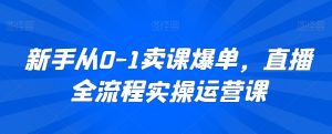 新手从0-1卖课爆单,直播全流程实操运营课天风资源网,提供全网火热网站资源、培训资料、课程、创业教程天风资源网
