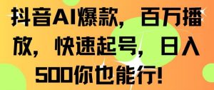 抖音AI爆款,百万播放,快速起号,日入500你也能行【揭秘】天风资源网,提供全网火热网站资源、培训资料、课程、创业教程天风资源网