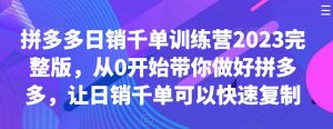 拼多多日销千单训练营2023完整版，从0开始带你做好拼多多，让日销千单可以快速复制天风资源网，提供全网火热网站资源、培训资料、课程、创业教程天风资源网