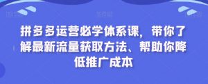 拼多多运营必学体系课,带你了解最新流量获取方法、帮助你降低推广成本天风资源网,提供全网火热网站资源、培训资料、课程、创业教程天风资源网