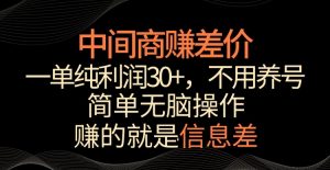 中间商赚差价，一单纯利润30+，简单无脑操作，赚的就是信息差，轻轻松松日入1000+【揭秘】天风资源网，提供全网火热网站资源、培训资料、课程、创业教程天风资源网
