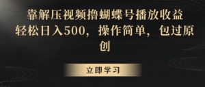 靠解压视频撸蝴蝶号播放收益，轻松日入500，操作简单，包过原创【揭秘】天风资源网，提供全网火热网站资源、培训资料、课程、创业教程天风资源网