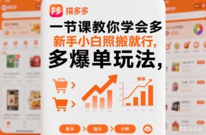 一节课教你学会拼多多爆单玩法，新手小白照搬就行天风资源网，2026年精选热门网站资源、培训资料、虚拟资料、创业教程天风资源网