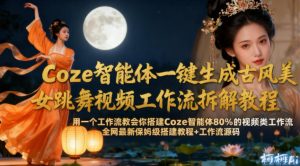 Coze智能体一键生成古风美女跳舞视频工作流拆解教程，全网最新保姆级搭建教程+工作流源码天风资源网，提供全网火热网站资源、培训资料、课程、创业教程天风资源网