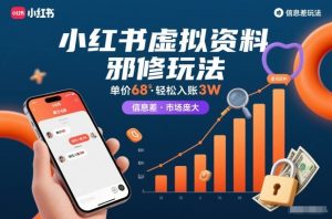小红书虚拟资料邪修玩法，单价68，轻松入账3W，信息差玩法，市场庞大天风资源网，提供全网火热网站资源、培训资料、课程、创业教程天风资源网
