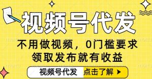 0门槛视频号代发项目，无需剪辑无需做视频，发布就有收益，任务没有上限，小白轻松日入5张【揭秘】天风资源网，提供全网火热网站资源、培训资料、课程、创业教程天风资源网