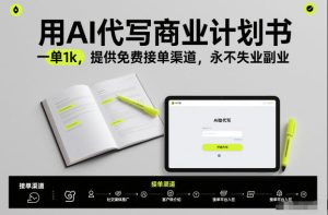 用AI代写商业计划书，一单1k，提供免费接单渠道，永不失业副业天风资源网，提供全网火热网站资源、培训资料、课程、创业教程、虚拟资料、电商网站天风资源网