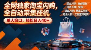 全网独家淘宝闪购，全自动采集，操作简单无脑，单人窗口轻松日入40+【揭秘】-天风资源网