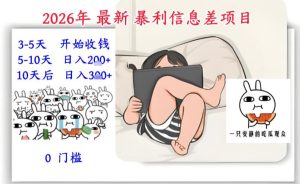 2026年最新暴利信息差项目:3-5天开始收米,10天后稳定3张,0门槛,每天两三个小时搞定-天风资源网