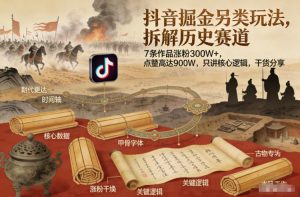 抖音掘金另类玩法，拆解历史赛道，7条作品涨粉300W+，点赞量高达900W，只讲核心逻辑，干货分享-天风资源网