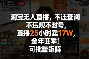 淘宝无人直播，不违规不封号，直播25小时卖17W，全年旺季！可批量矩阵【揭秘】-天风资源网