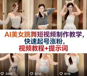 AI美女跳舞短视频制作教学，快速起号涨粉，视频教程+提示词-天风资源网