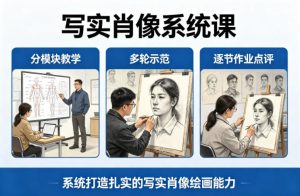 写实肖像系统课,全程分模块教学+多轮示范+逐节作业点评,系统打造扎实的写实肖像绘画能力-天风资源网