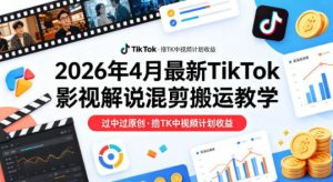 26年4月最新TikTok影视解说混剪搬运教学,过中过原创,撸TK中视频计划收益-天风资源网