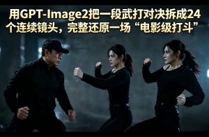 用GPT-Image2把一段武打对决拆成24个连续镜头，完整还原一场“电影级打斗”-天风资源网