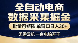 全自动电商数据采集掘金，批量可矩阵单窗口日入30+，无需云机一台电脑开干【揭秘】-天风资源网