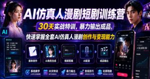 AI仿真人漫剧短剧训练营，30天实战特训，暴力输出成品，快速掌握全套AI仿真人漫剧创作与变现能力-天风资源网