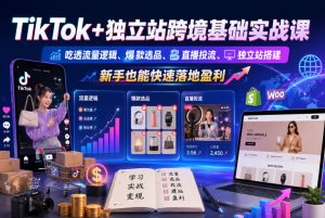 TikTok+独立站跨境基础实战课，吃透流量逻辑、爆款选品、直播投流与独立站搭建，新手也能快速落地盈利-天风资源网
