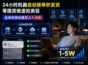 24小时机器自动接单秒发货,零囤货做虚拟类目,业余时间也能月入1-5W【揭秘】-天风资源网