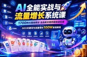 AI全能实战与流量增长系统课,1700种AI落地用法,全品类文档内容自动生成,GEO关键词与流量增长100W变现教程-天风资源网