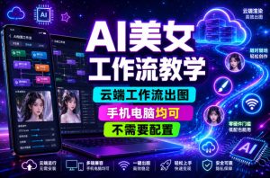AI美女工作流教学,云端工作流出图,手机电脑均可,不需要配置,快速起号涨粉-天风资源网