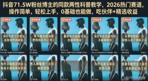 抖音71.5W粉丝博主的同款两性科普教学，2026热门赛道，操作简单，轻松上手，0基础也能做，吃伙伴+精选收益-天风资源网