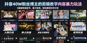 抖音40W粉丝博主的剪辑教学内容暴力玩法，0基础快速起号，暴力变现，轻松解锁伙伴计划+精选独家-天风资源网