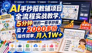 AI手抄报教辅项目全流程实战教学,5分钟做的一套手抄报,卖了2000多份,操作简单,月入1W+-天风资源网