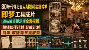 80年代怀旧真人AI视频实操教学，即梦工具成片、镜头故事提示词全套模板，解锁伙伴计划分成计划商单收徒等多重收益-天风资源网